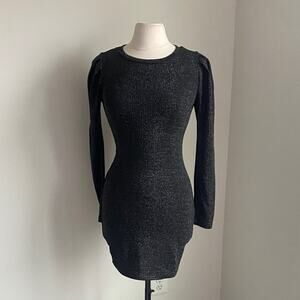 KNOW ONE CARES Metallic Bodycon Dress Womens Sz Medium Black Silver Long Sleeve